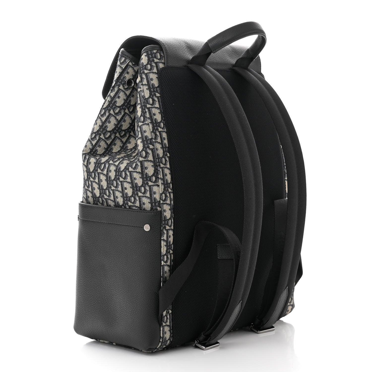 Christian Dior Oblique Jacquard Grained Calfskin Saddle Backpack With Flap - Banlieue91