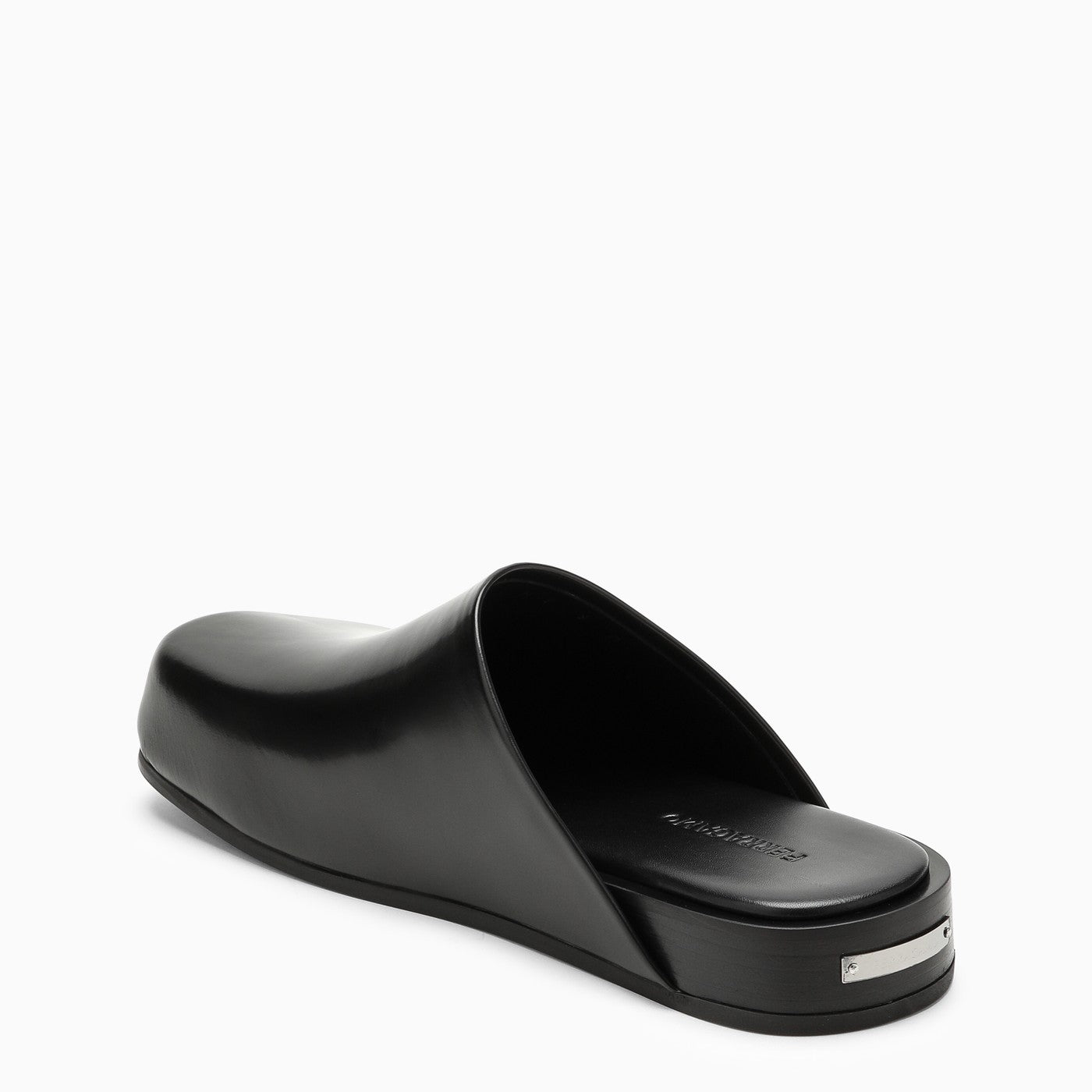 Ferragamo Black Leather Sabot
