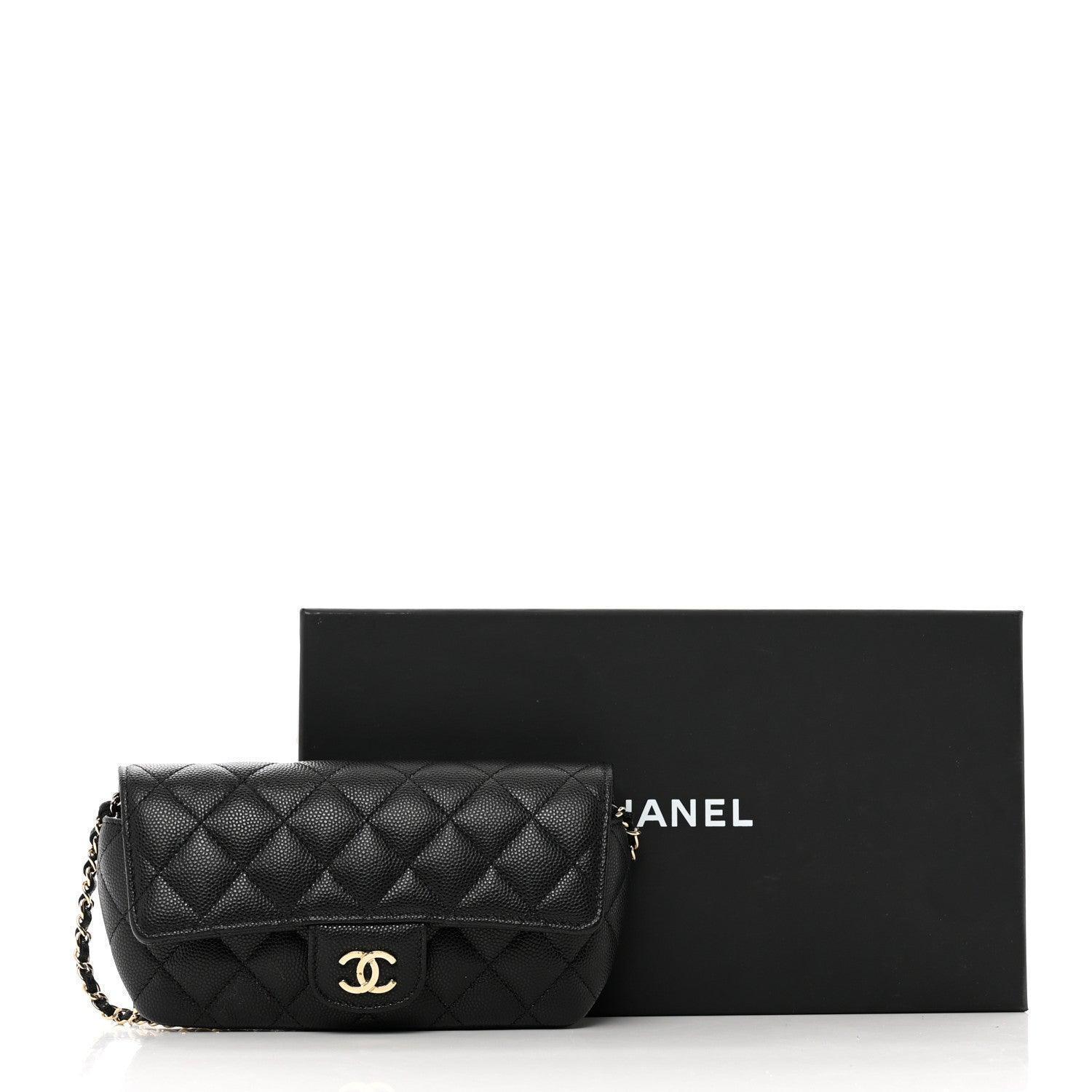 Caviar Quilted Handbag Glasses Case With Chain Black - Banlieue91