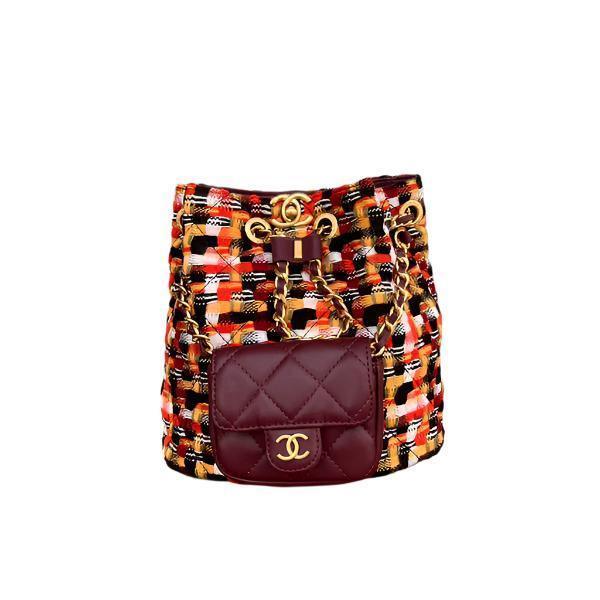 Chanel Tweed Quilted Small CC Chain Bucket Backpack Multicolor - Banlieue91