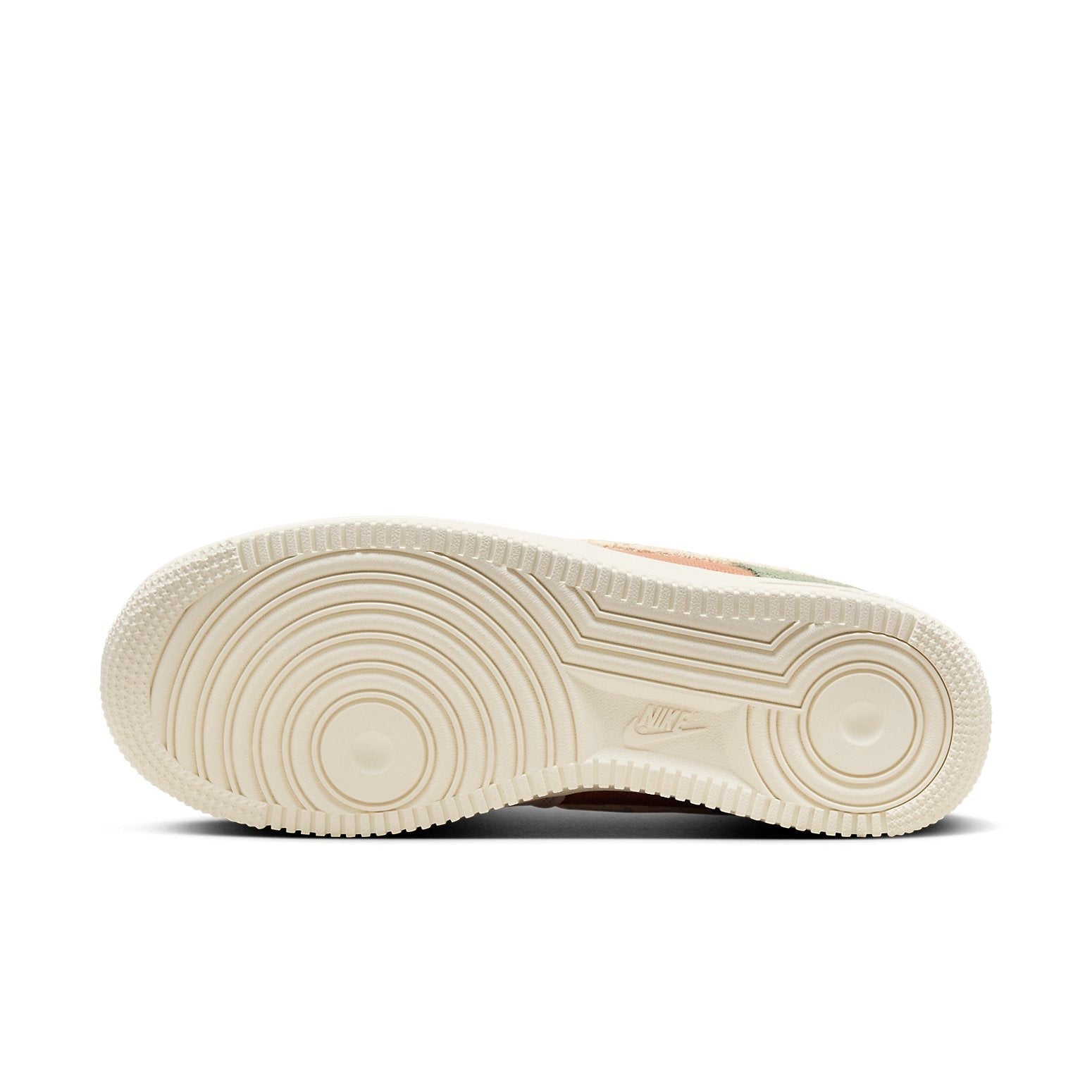 Nike Air Force 1 '07 LX 'Oil Green Terra Blush' sneaker from the side displaying the Pale Ivory Swoosh and stylish silhouette.
