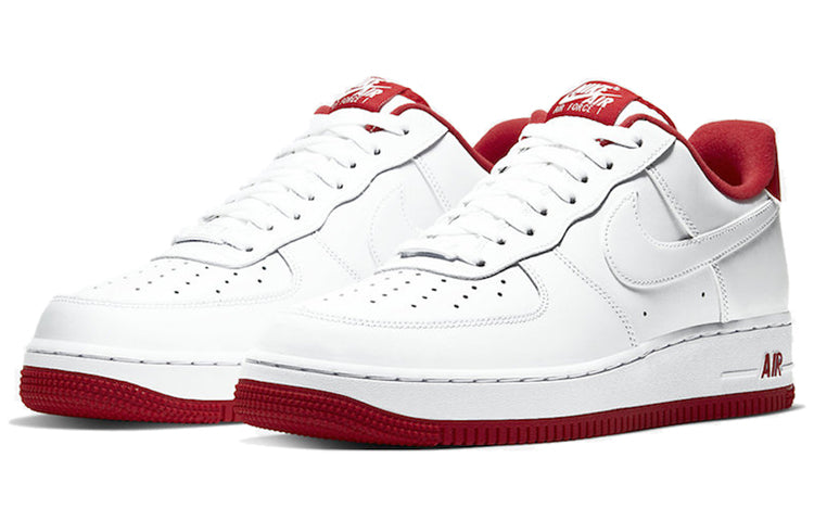 Side profile shot of the Nike Air Force 1 Low 'University Red' highlighting its classic silhouette and cushioning features.