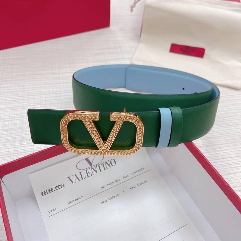 Valentino V logo Hammered Buckle Reversible Wide Signature Belt 'Green/Sky Blue' - Banlieue91
