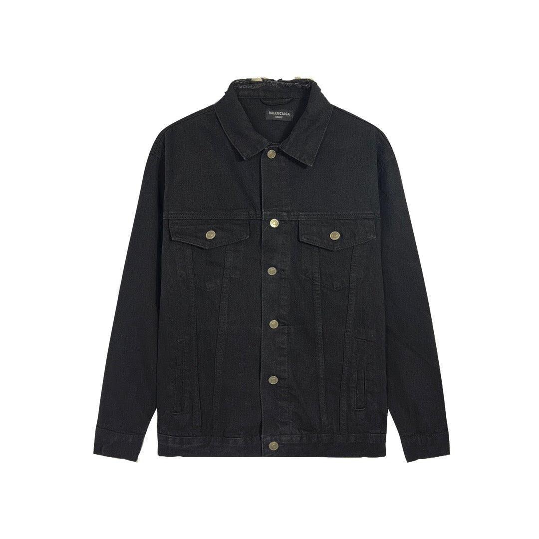 Balenciaga Black Embroidered Political Logo Denim Jacket - Banlieue91