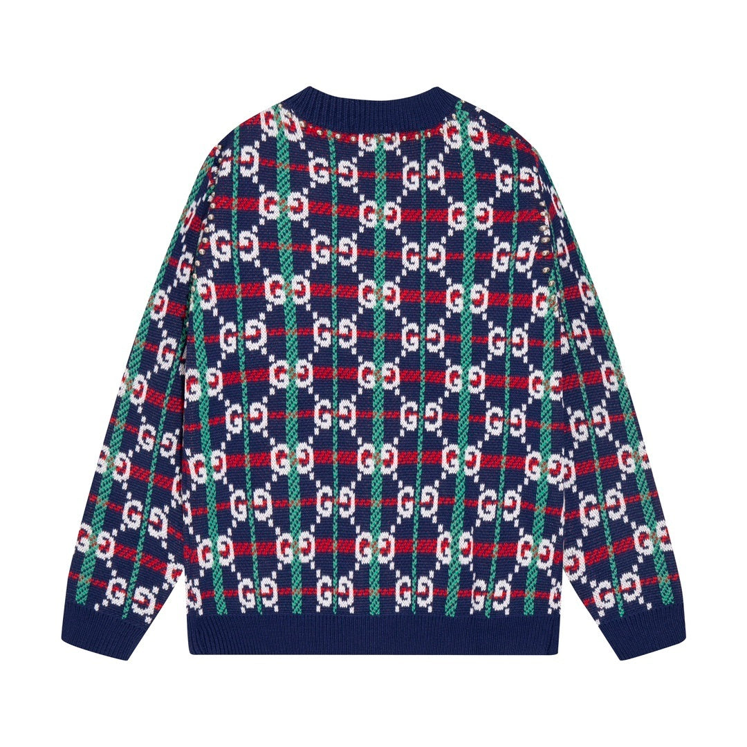 GUCCI Gg-monogram Knitted Cardigan In Blue