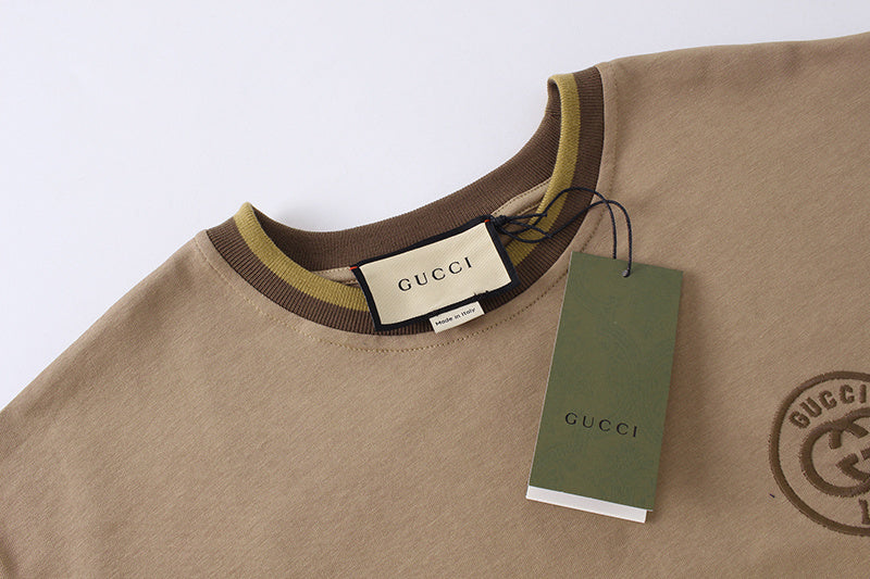 Front view of Gucci T-Shirt Without Collar 'Black' highlighting its premium cotton fabric and relaxed fit.