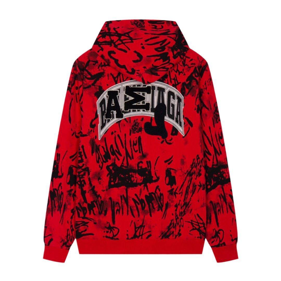Balenciaga Skater Graffiti Zip Up Hoodie Red - Banlieue91