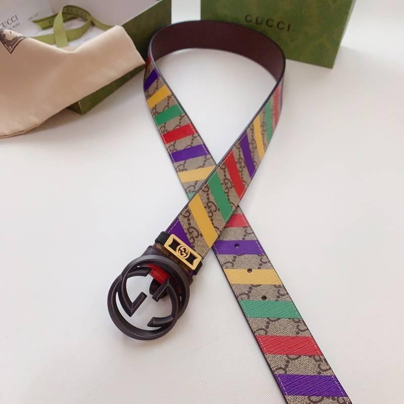 GUCCI Embellished coated-canvas and leather belt 'Multicolor' - Banlieue91