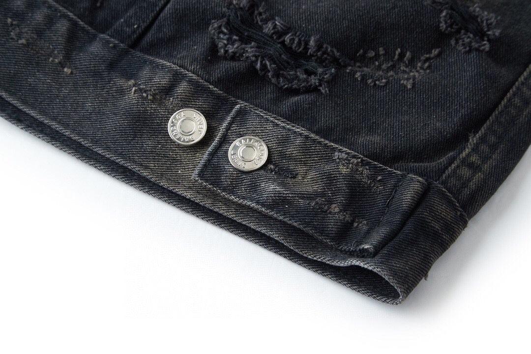 Balenciaga Oversized Distressed Denim Jacket - Black - Banlieue91