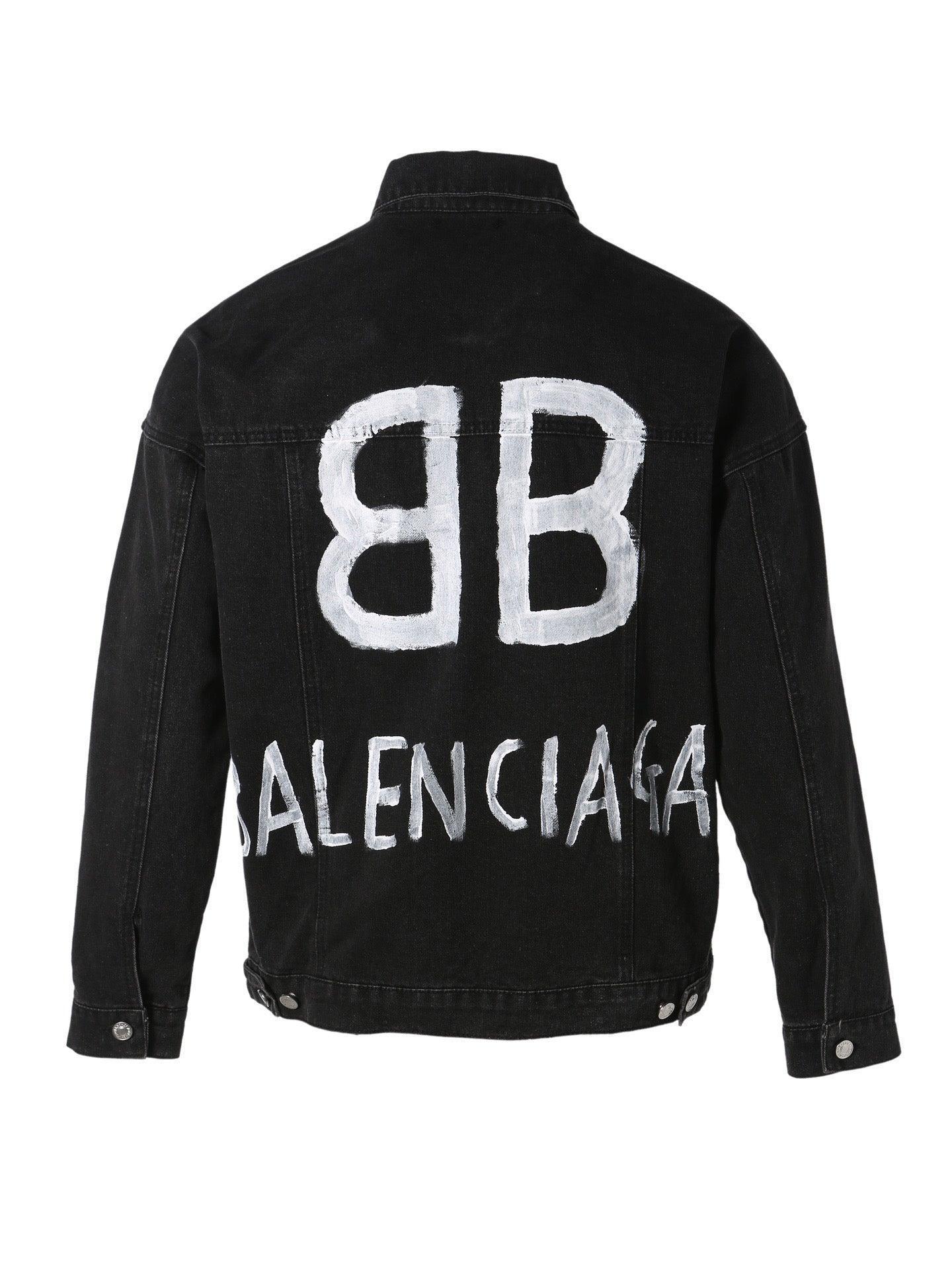Balenciaga BB Sprayed Denim Jacket Large Fit 'Dark Grey White' - Banlieue91