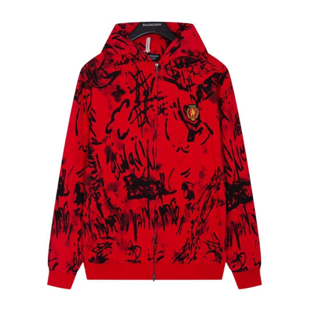 Balenciaga Skater Graffiti Zip Up Hoodie Red - Banlieue91