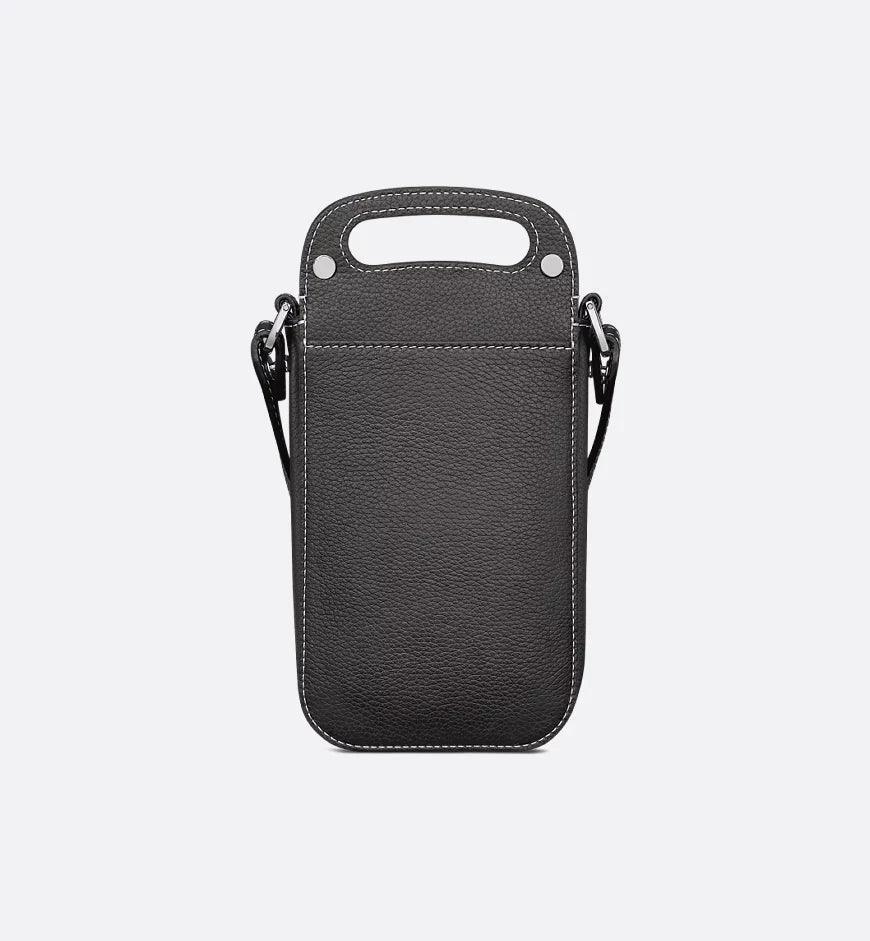 Saddle Vertical Pouch with Strap Black Dior Oblique Jacquard with Black Grained Calfskin - Banlieue91