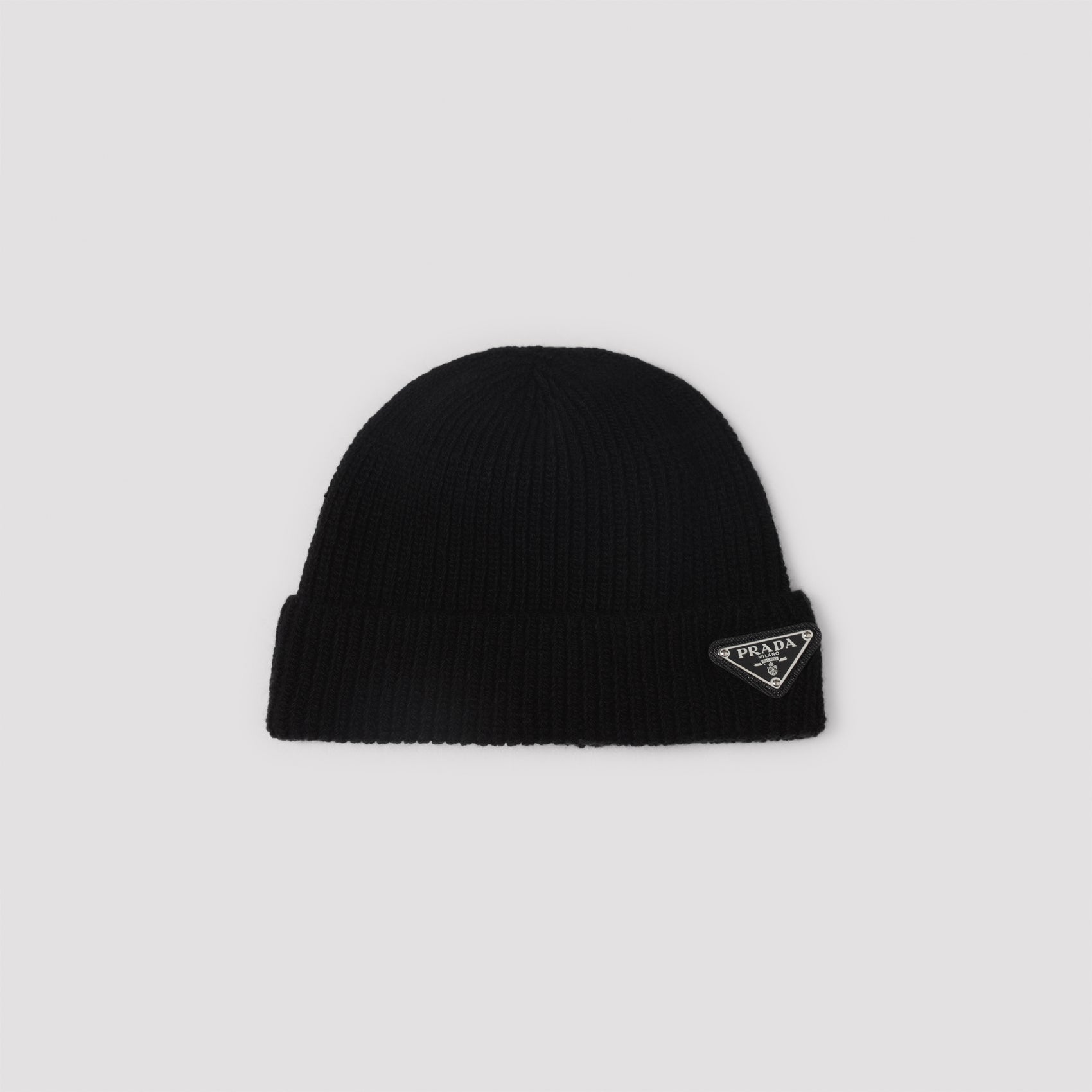 PRADA Ribbed Wool and Cashmere Beanie with Triangle Logo - Banlieue91 -