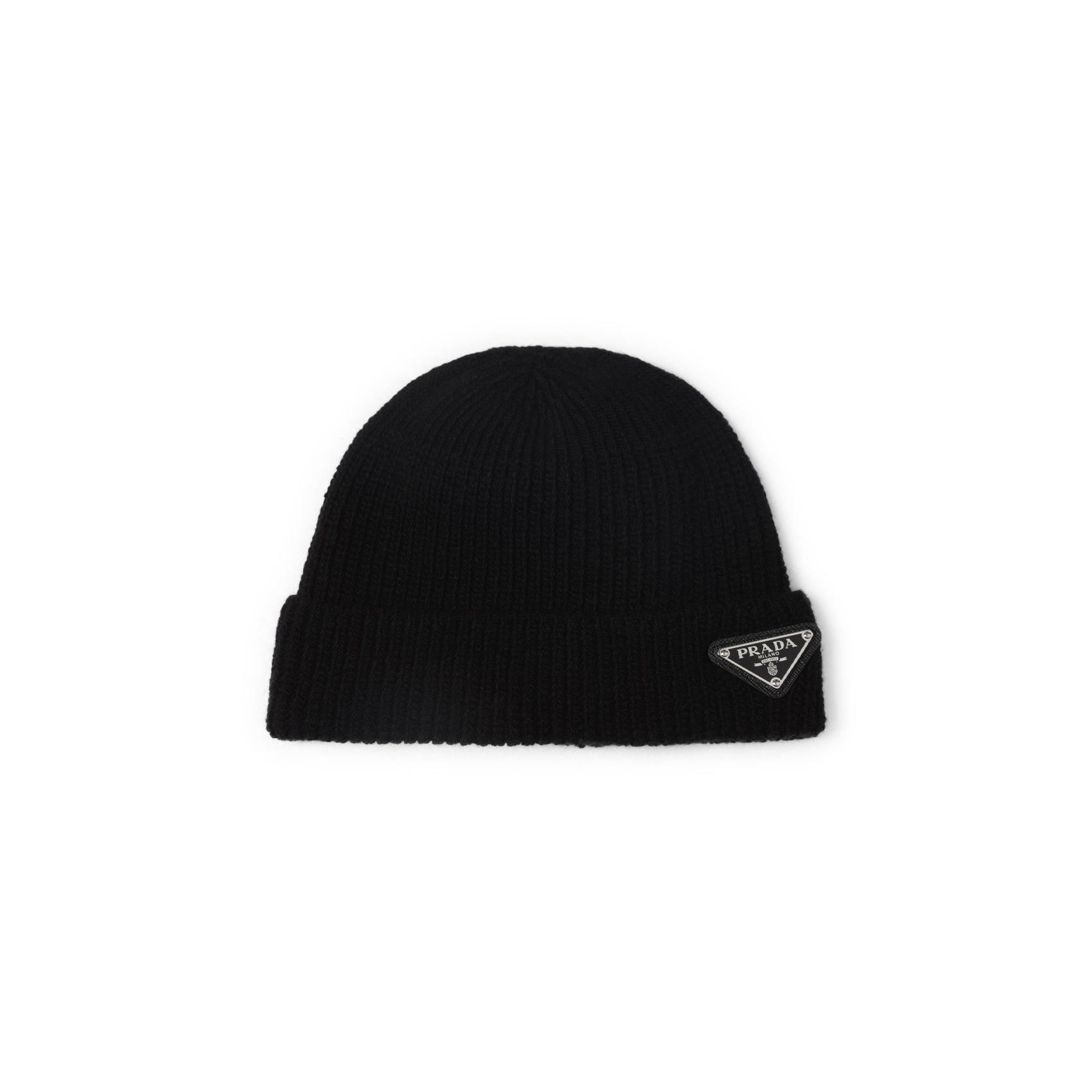PRADA Ribbed Wool and Cashmere Beanie with Triangle Logo - Banlieue91 -