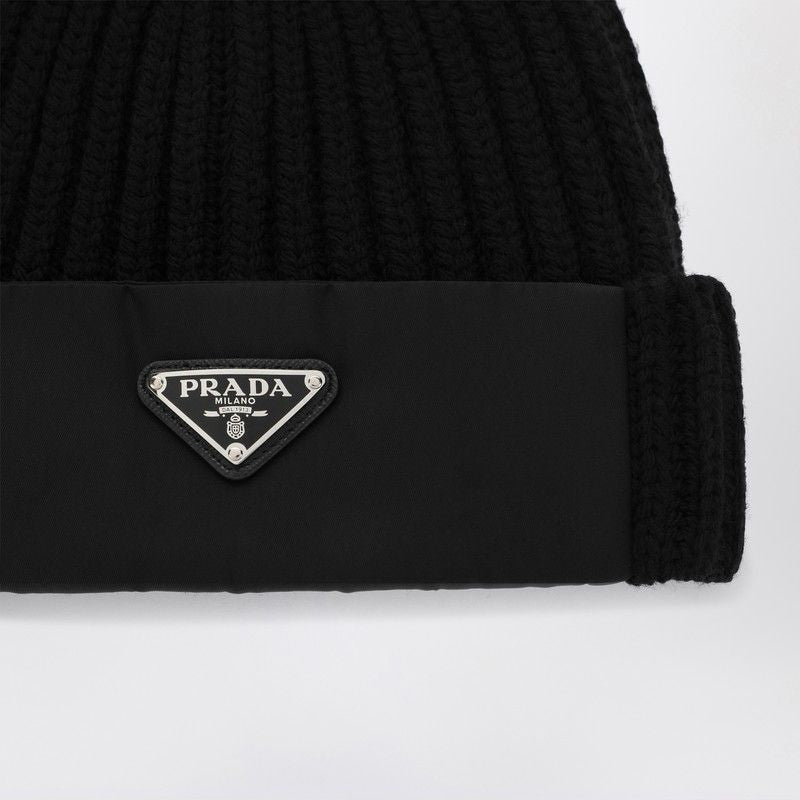 PRADA Wool and Re-Nylon Beanie with Triangle Logo - Banlieue91 -