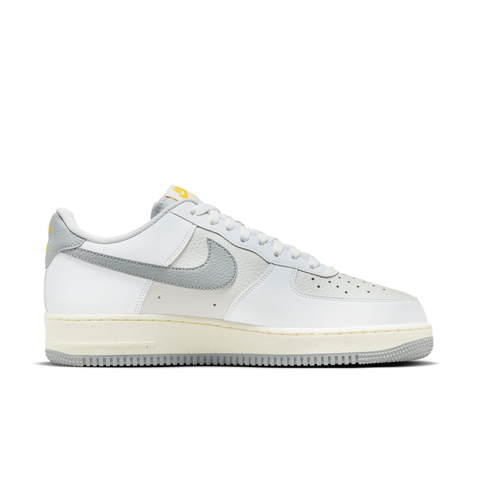 Close-up shot of Nike Air Force 1 '07 Next Nature 'White Photon Dust' showcasing the sneaker's premium materials and craftsmanship.