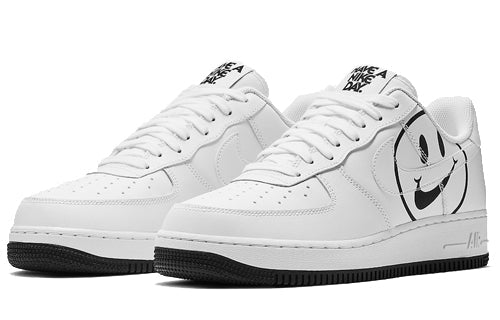 Nike Air Force 1 Low 'Have a Nike Day - White' showcasing a white leather upper and distinctive smiling Swoosh logo on the side.
