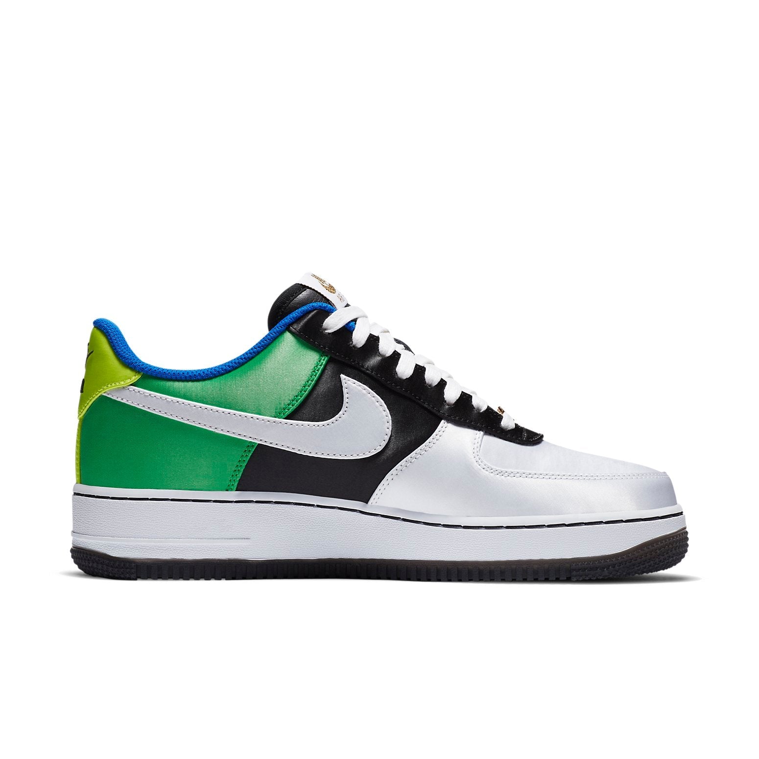 Nike Air Force 1 Low 'Olympic' sneaker showcasing its sleek black and metallic silver design.