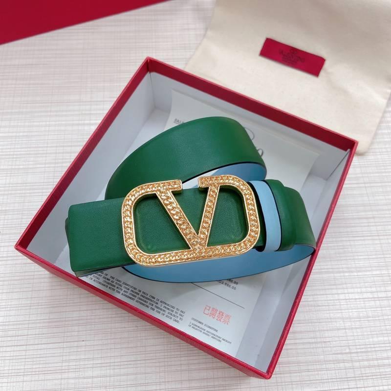 Valentino V logo Hammered Buckle Reversible Wide Signature Belt 'Green/Sky Blue' - Banlieue91