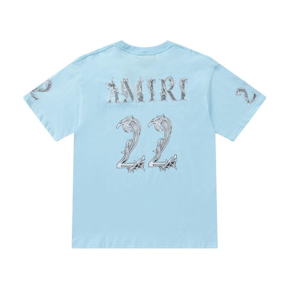 Amiri 22 Sky Blue T-Shirt Without Collar - Banlieue91