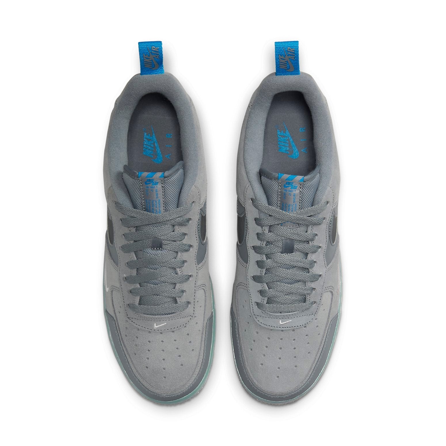 Top view of Air Force 1 Low 'Cut Out Swoosh - Grey' highlighting its grey and dark grey colorway.