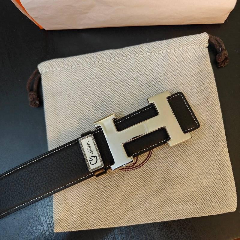 Hermes Men Silver Buckle Belt 'Black' - Banlieue91