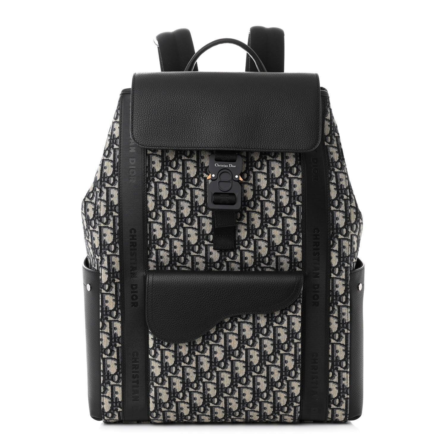 Christian Dior Oblique Jacquard Grained Calfskin Saddle Backpack With Flap - Banlieue91
