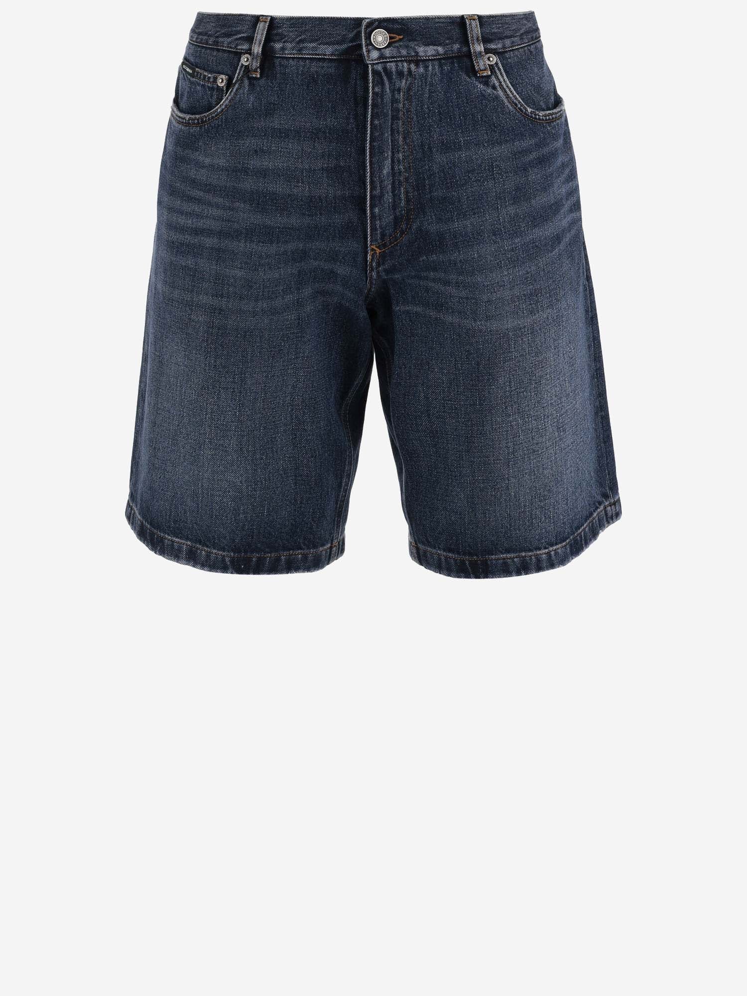 Dolce & Gabbana Cotton Denim Short Pants With Logo Plaque - Banlieue91 -