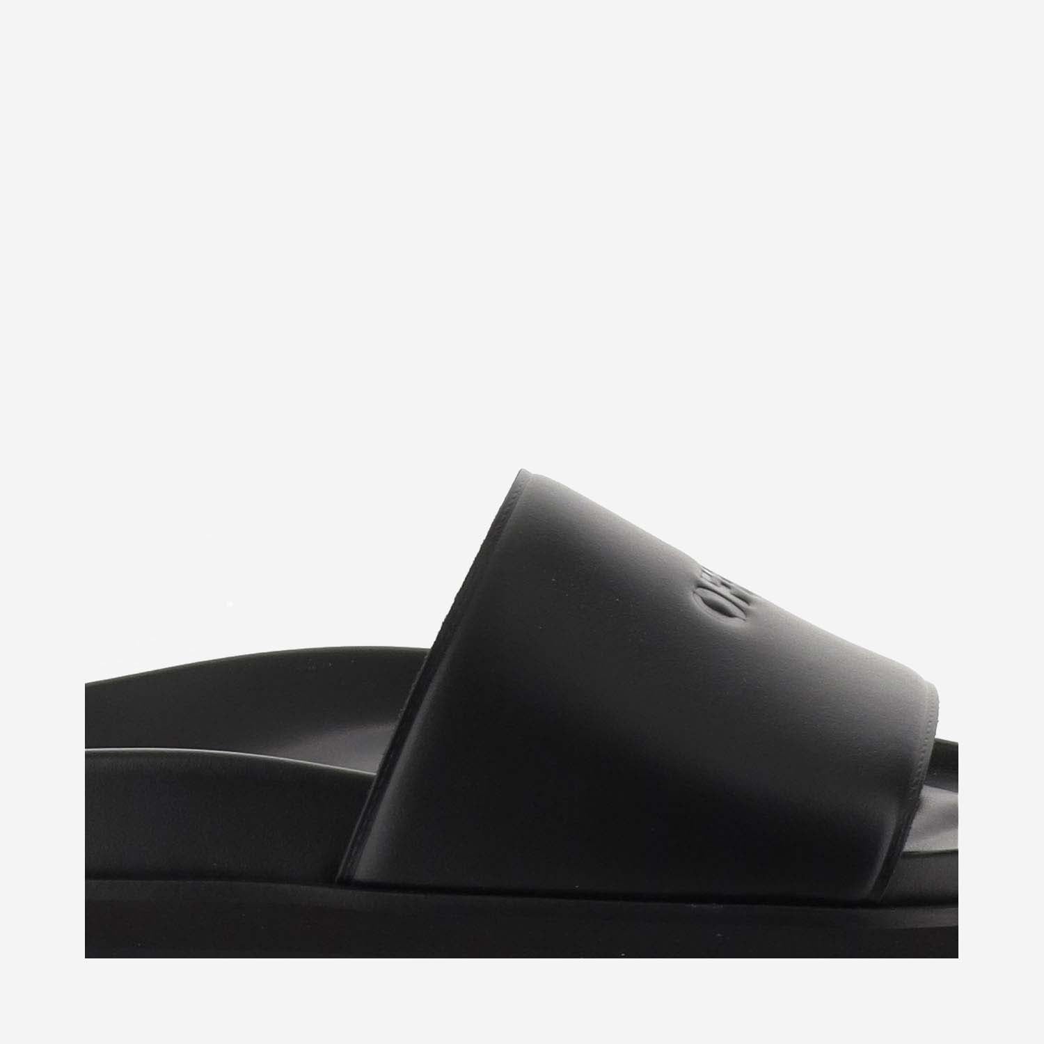 Off White Leather Slippers With Logo - Banlieue91 -