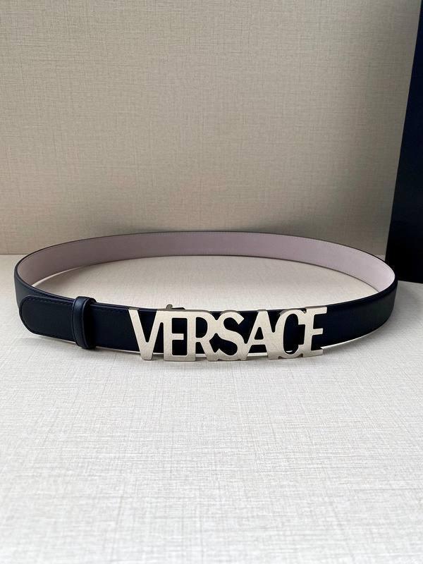 Versace Women's Leather Logo Decorated Buckle Belt - Banlieue91