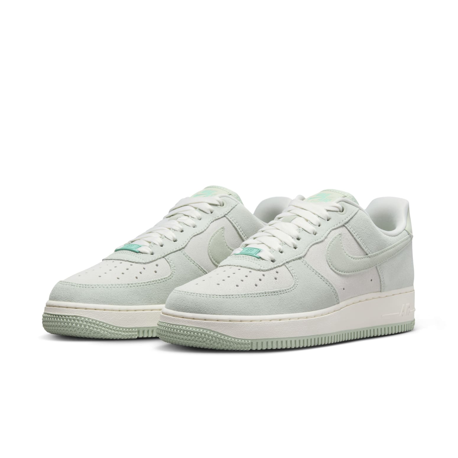 Close-up of the Nike Air Force 1 '07 SE 'Spruce Aura Pistachio Frost' showcasing the unique texture and color details.