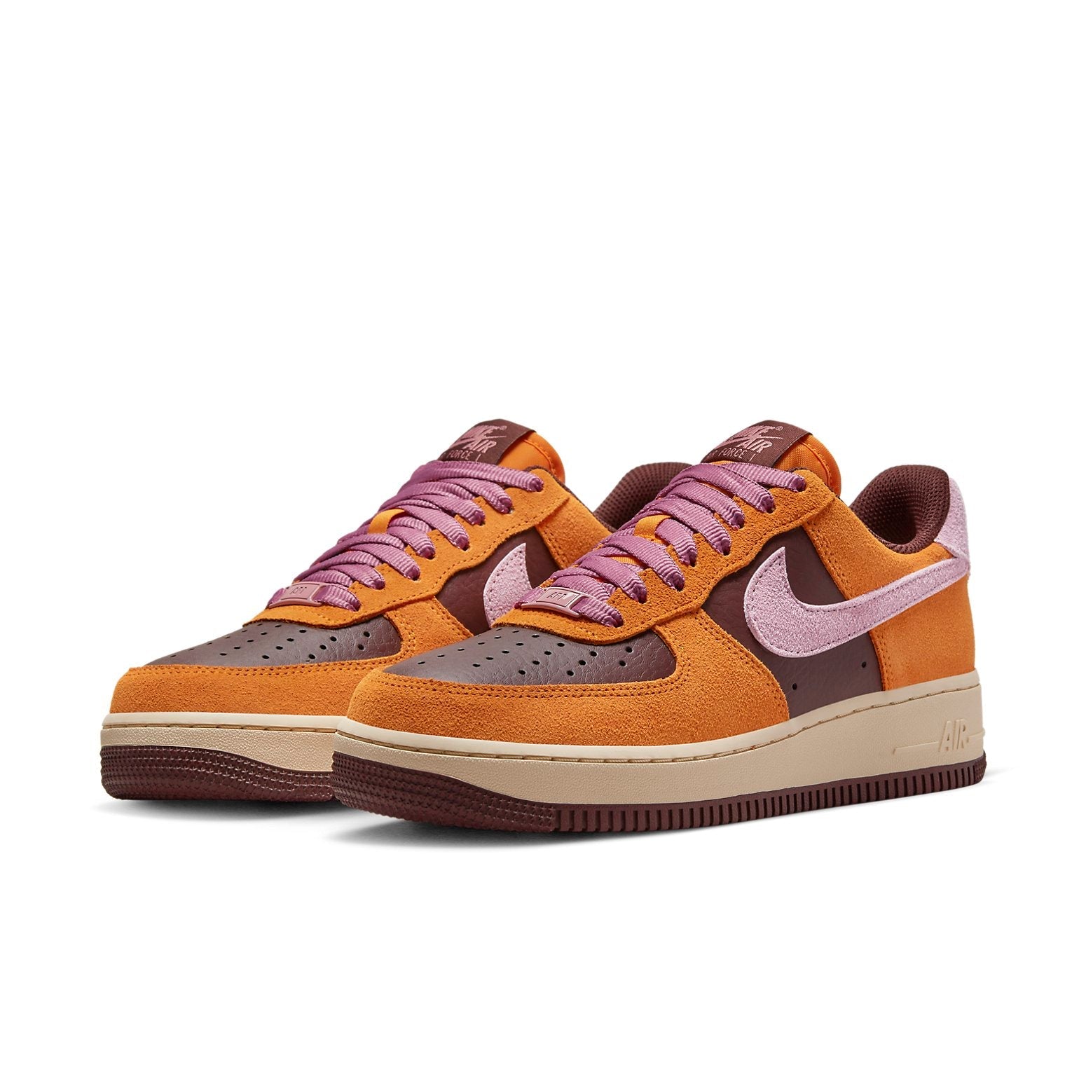 Lifestyle shot featuring the Nike Air Force 1 Low 'Magma Orange' worn casually for streetwear fashion.