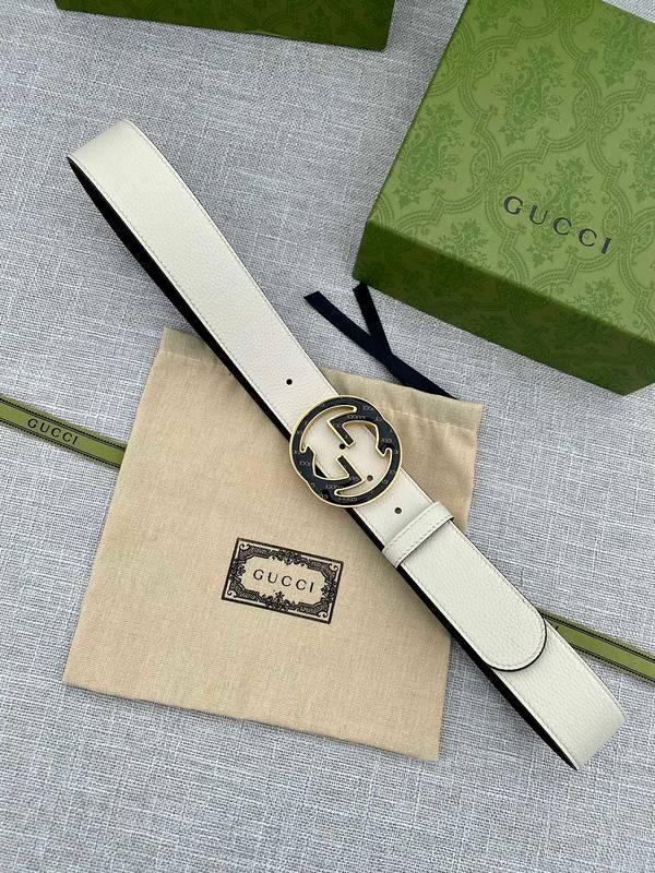 GUCCI Embellished coated-canvas and leather belt 'Cream' - Banlieue91