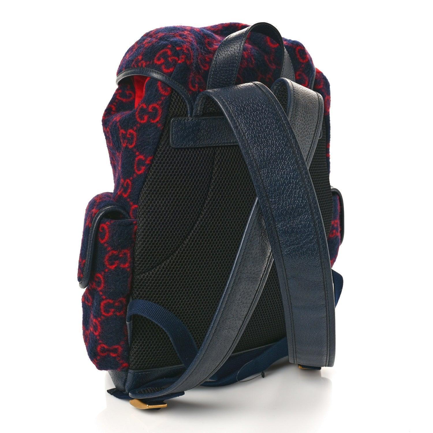 Gucci Covered Wool GG Monogram Small Double Buckle Backpack Navy Red - Banlieue91