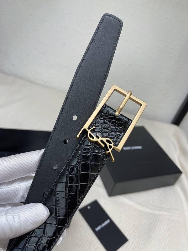 Saint Laurent Classic Monogram Square Buckle Belt Crocodile Embossed Leather - Banlieue91
