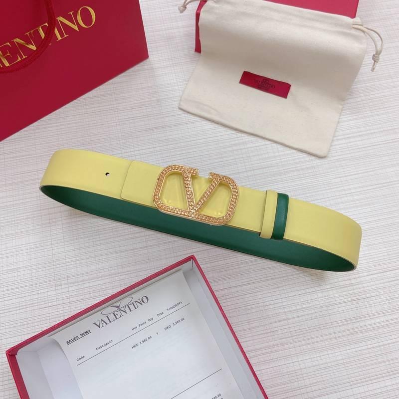 Valentino V logo Hammered Buckle Reversible Wide Signature Belt 'Lime/Green' - Banlieue91