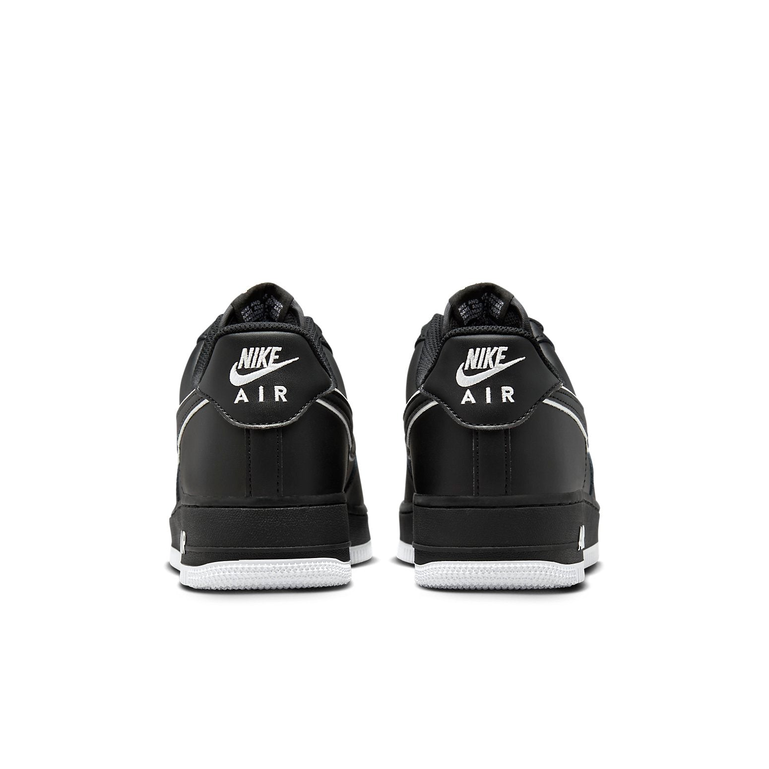 Nike Air Force 1 Low '07 Black White Sole (2023) showing black leather design with white accents, featuring iconic swoosh logo.