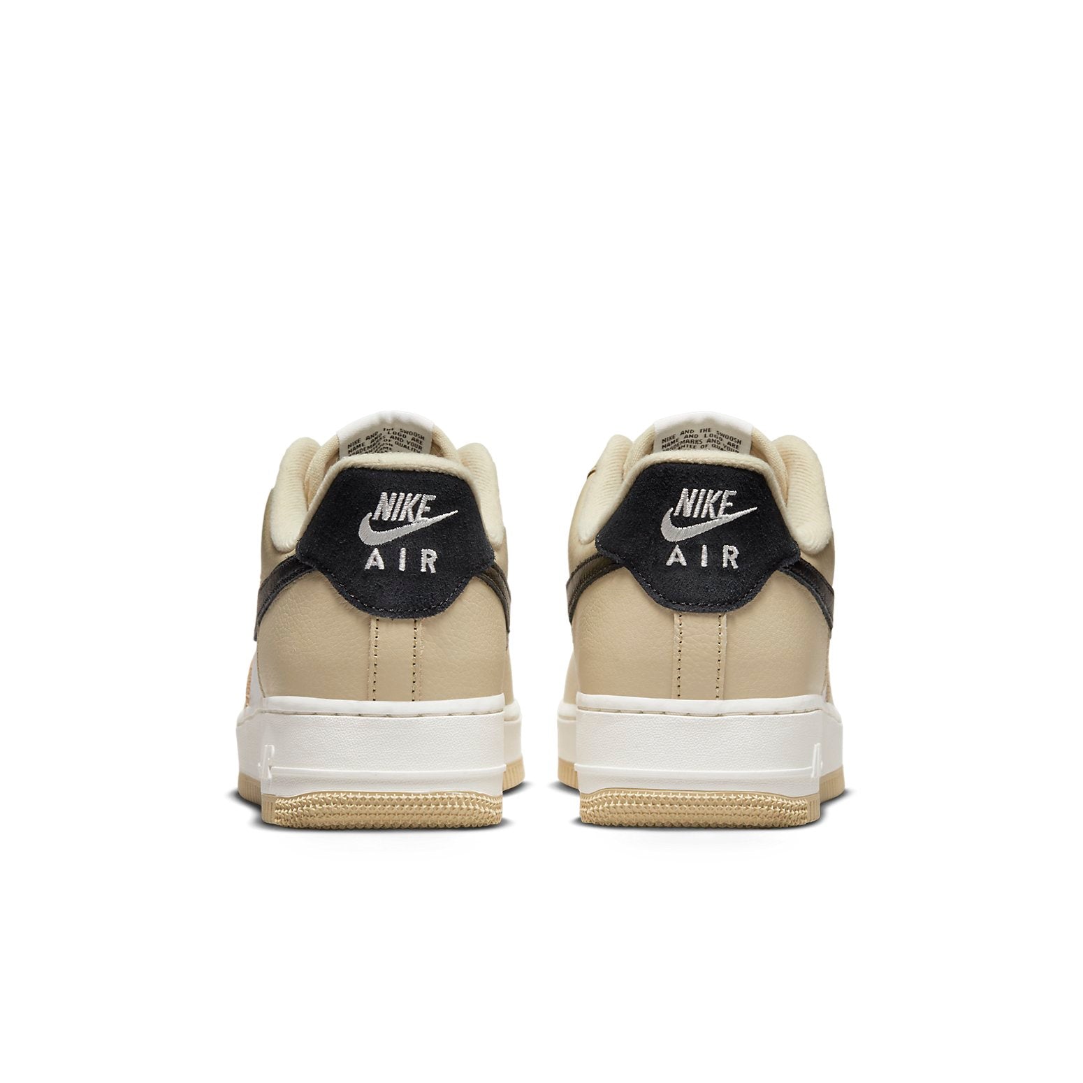 Nike Air Force 1 Low 07 'Team Gold Black' sneaker featuring a sail-colored canvas upper with gold textured leather overlays and black accents.