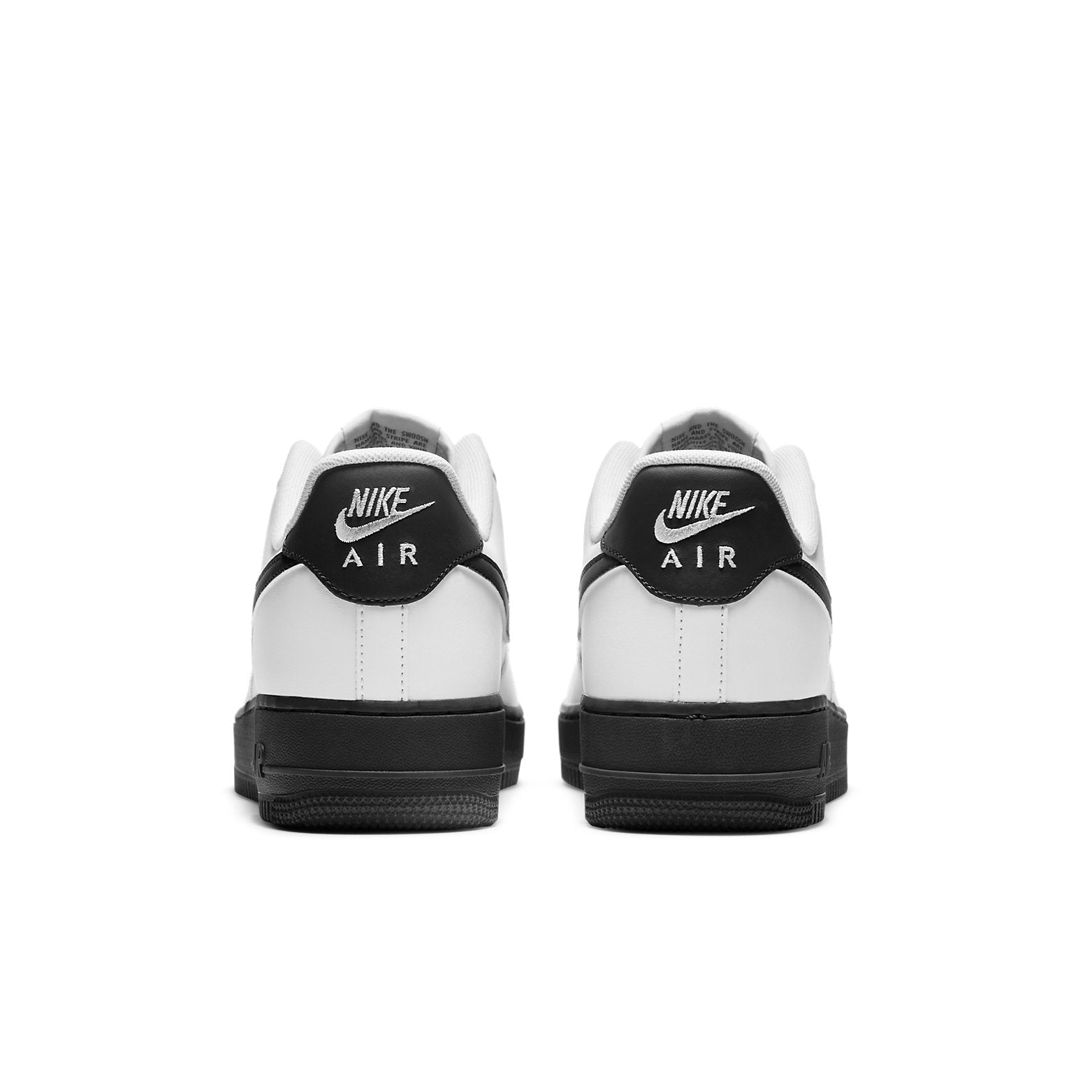 Close-up of Nike Air Force 1 Low 'White Black Sole' highlighting the leather texture and Nike Air branding.
