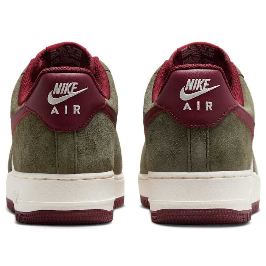 Nike Air Force 1 Low '07 LV8 'Cargo Khaki Pale Ivory Dark Team Red' stylish sneaker showcasing a unique colorway of cargo khaki, pale ivory, and dark team red.