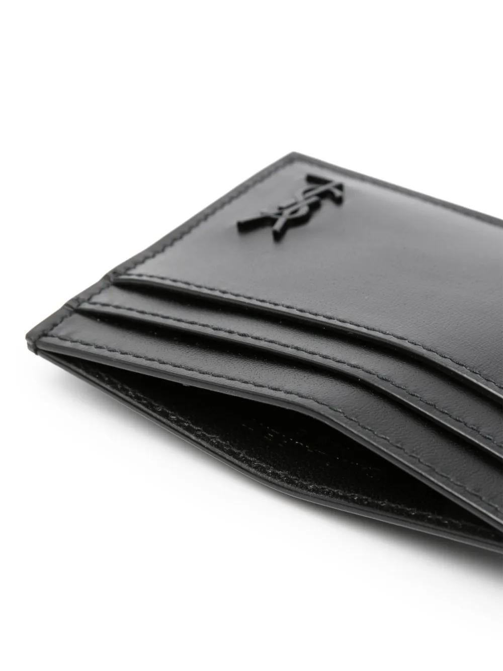 SAINT LAURENT Leather Card Holder with Cassandre Plaque - Mini Size - Banlieue91 -