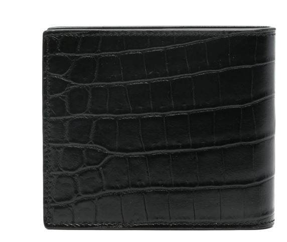 SAINT LAURENT Mini Crocodile-Embossed East/West Bi-Fold Wallet - Banlieue91 -