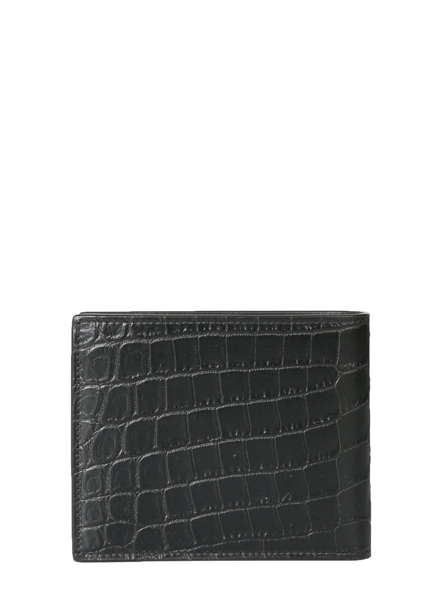 SAINT LAURENT Mini Crocodile-Embossed East/West Bi-Fold Wallet - Banlieue91 -