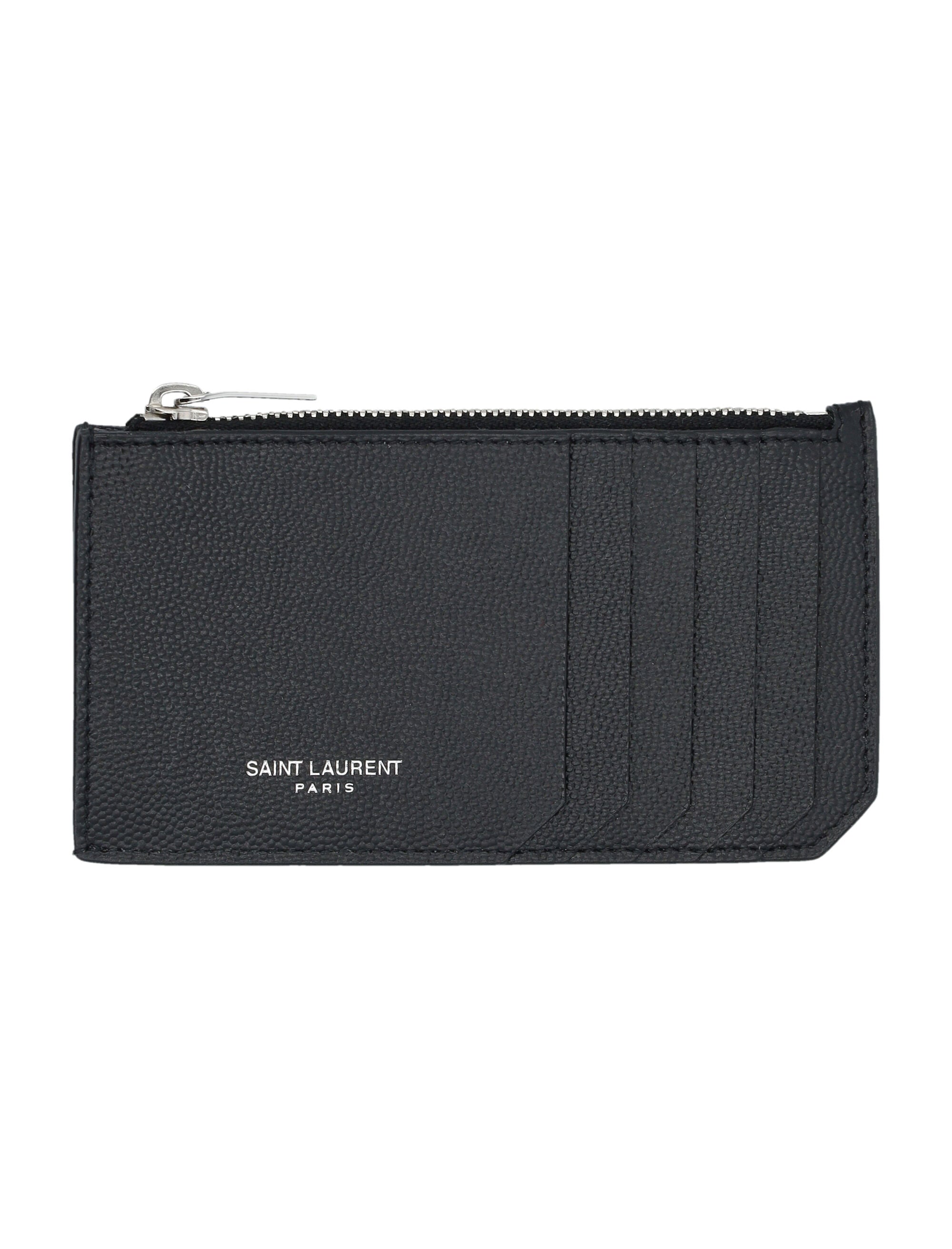 SAINT LAURENT Pebbled Leather Card Holder with Zip - Banlieue91 -