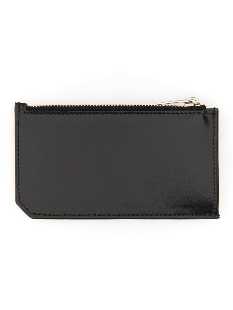 SAINT LAURENT Leather Card Holder with Logo Plaque - Mini - Banlieue91 -