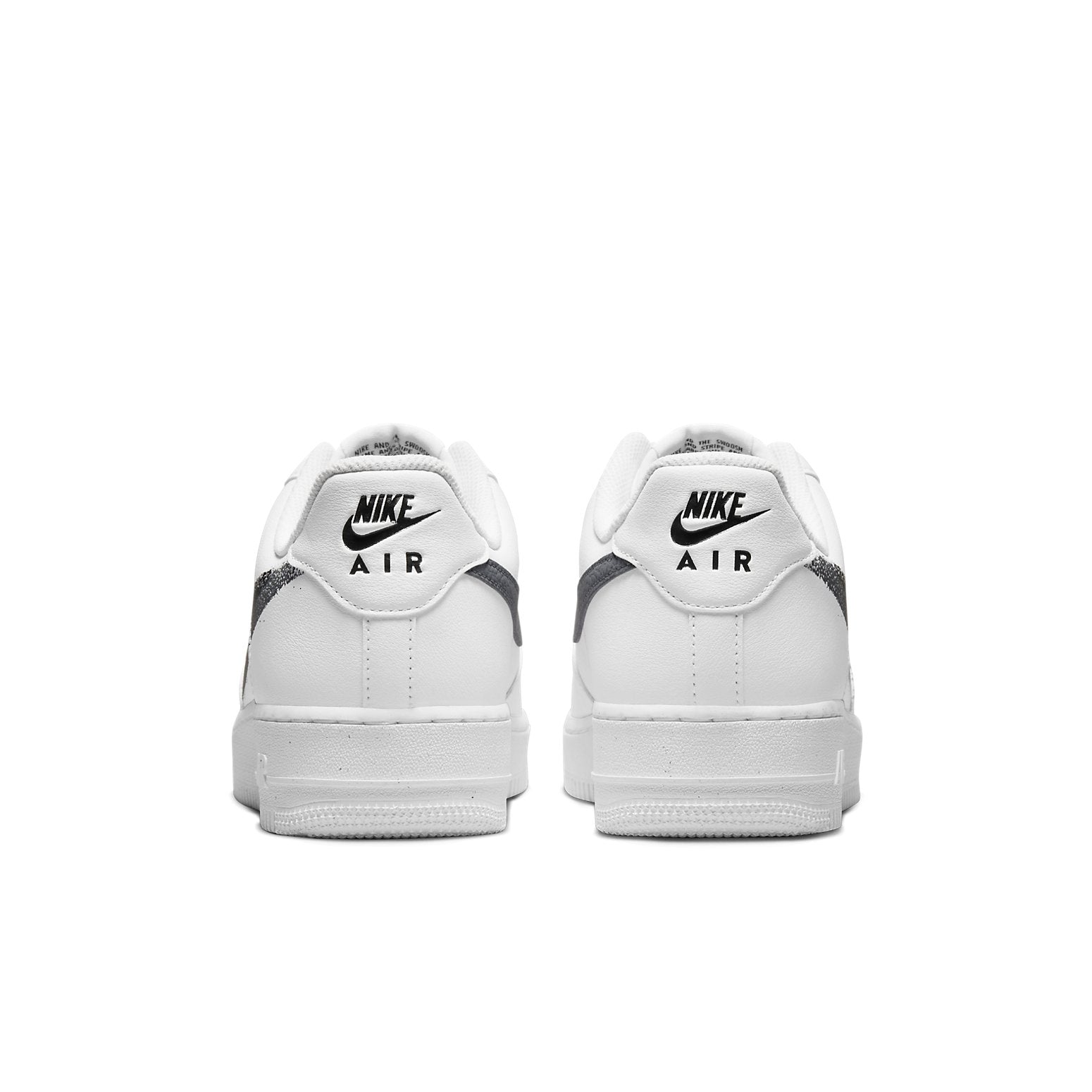 The Nike Air Force 1 Low '07 Spray Paint Swoosh White Black Grey displayed from above showing the classic low-top silhouette.