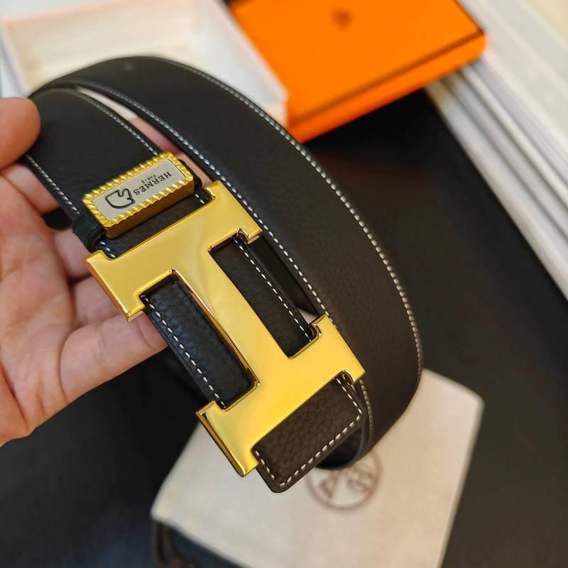 Hermes Men Gold Buckle Belt 'Black' - Banlieue91