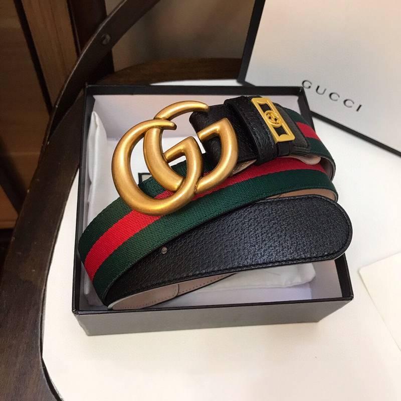 Gucci GG Marmont Web Belt Canvas and Leather 'Green/Red' - Banlieue91