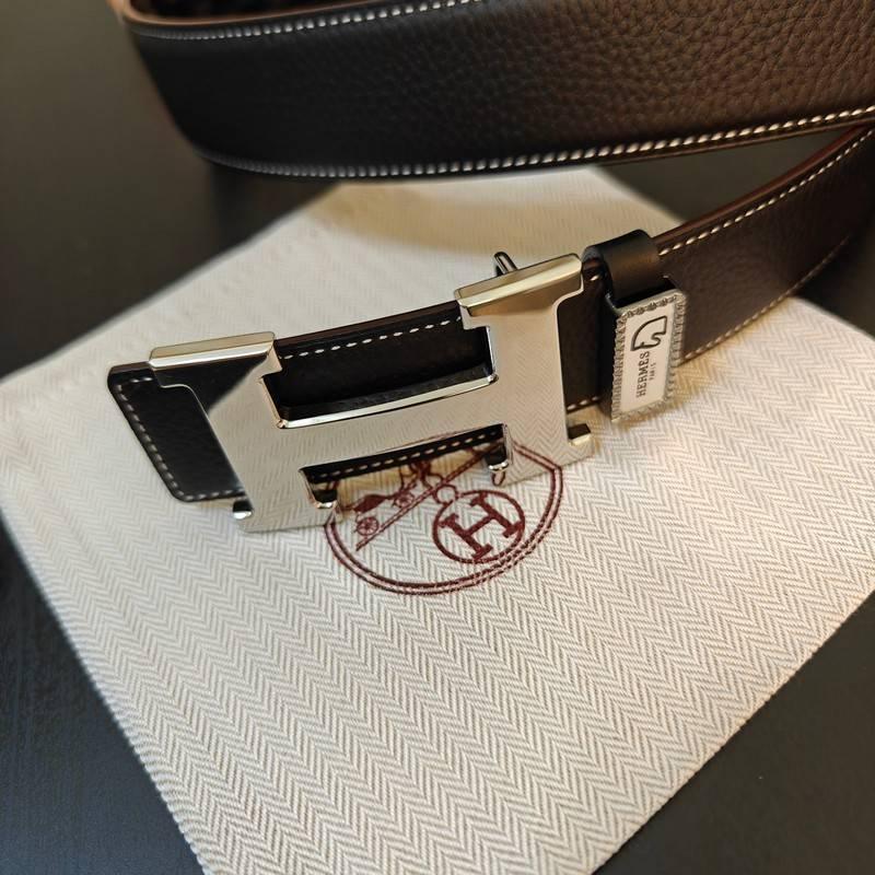 Hermes Men Silver Buckle Belt 'Black' - Banlieue91