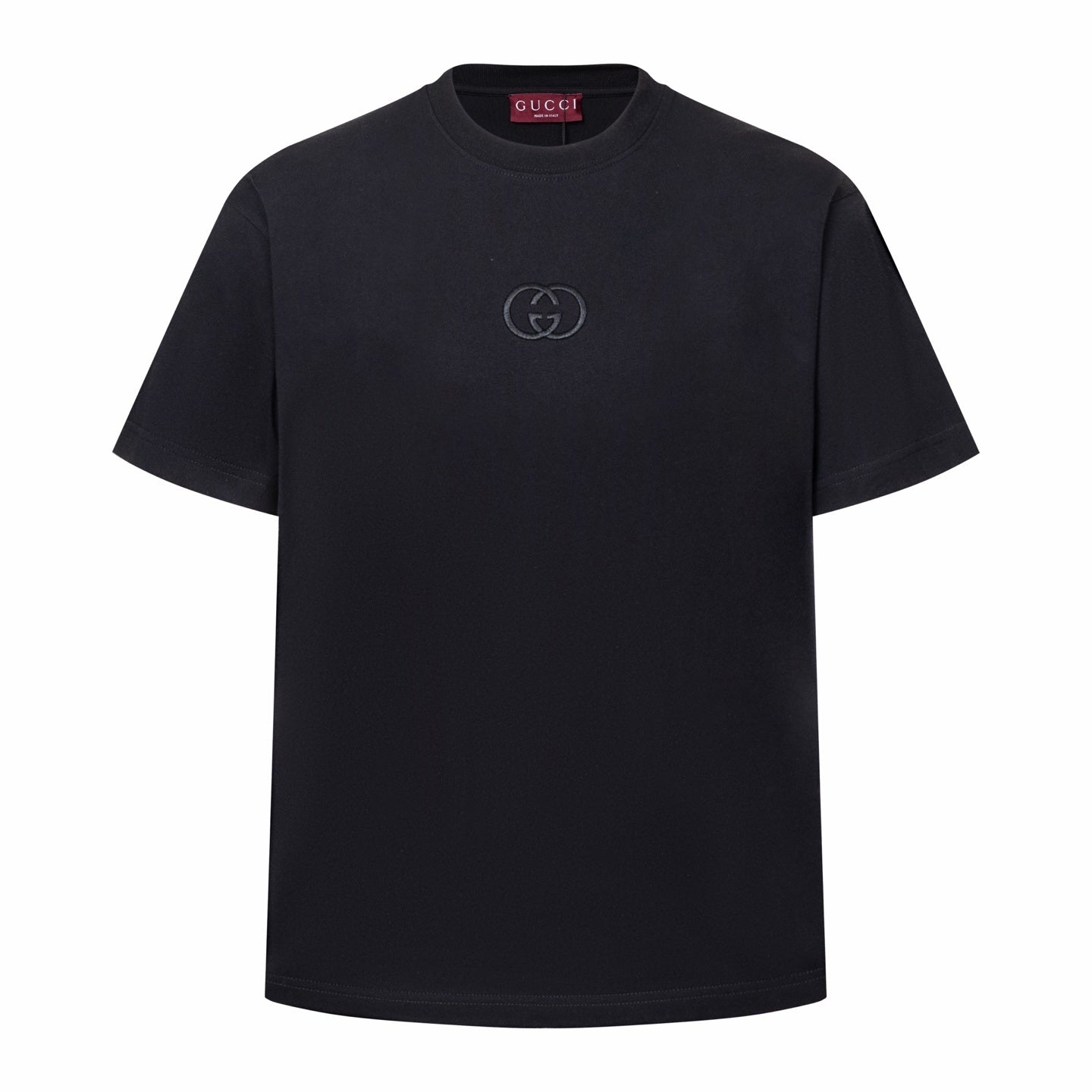 Gucci T-Shirt Without Collar in Black, featuring a minimalist design with premium cotton for luxury casual wear.